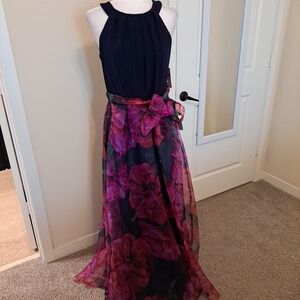 Nwt SLNY Maxi Dress Black Burgandy Sz 10